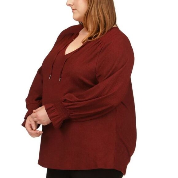 MICHAEL Michael Kors Burgundy Smocked Sleeve Textured Top Size 4X - Picture 3 of 13